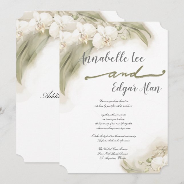 Watercolor Orchid Spray Wedding Invitation (Front/Back)