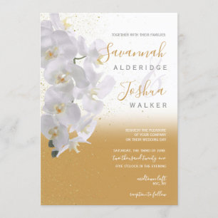 Watercolor Orchid Wedding Invitation I Gold