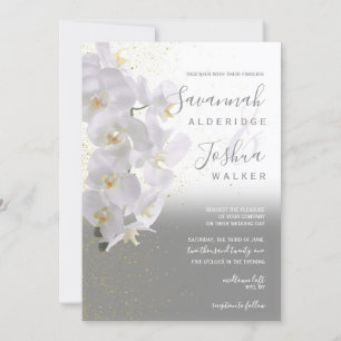Watercolor Orchid Wedding Invitation I Gray