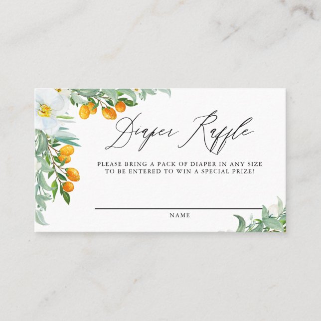 Watercolor Orchids and Kumquats Diaper Raffle Card (Front)