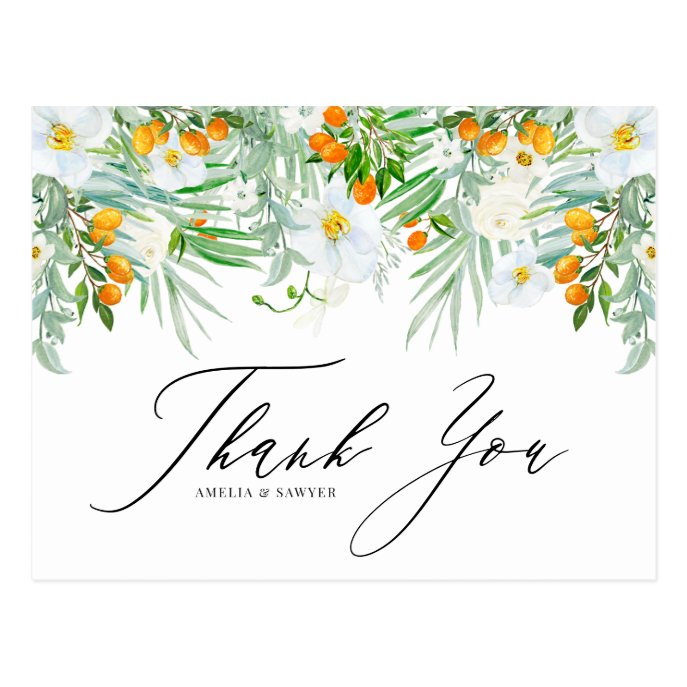 Watercolor Orchids and Kumquats Garland Thank You Postcard