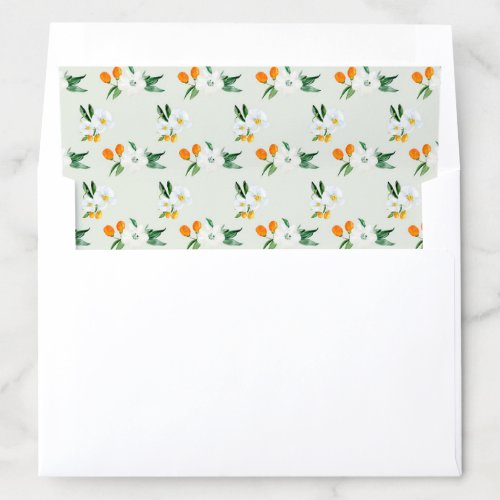 Watercolor Orchids and Kumquats Pattern Green Envelope Liner