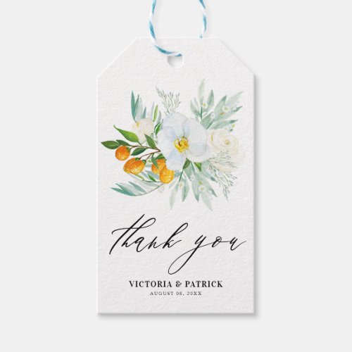 Watercolor Orchids and Kumquats Wedding Thank You Gift Tags