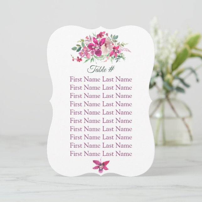 Watercolor Orchids and Roses Wedding Seating Chart (Standing Front)