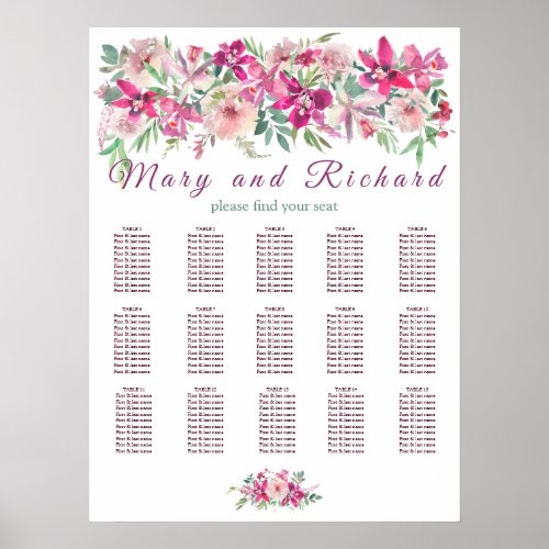 Watercolor Orchids and Roses Wedding Seating Chart