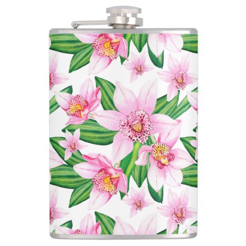 Watercolor Orchids Design 12  Flask