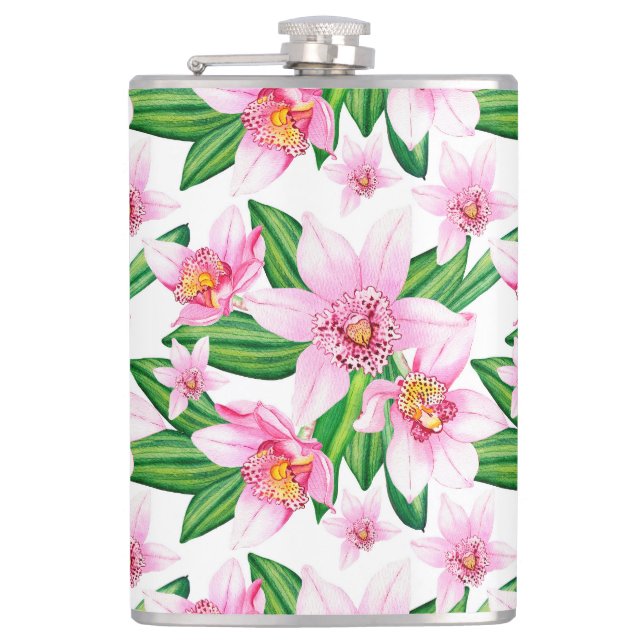 Watercolor Orchids Design 12  Flask (Front)