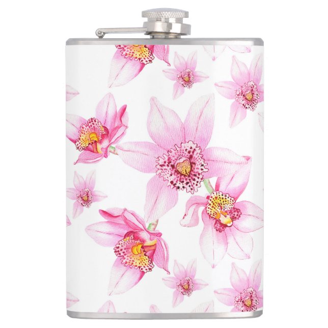 Watercolor Orchids Design 15  Flask (Front)