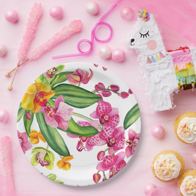 Watercolor Orchids Design 18 Paper Plates (Party)