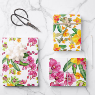 Watercolor Orchids Design 18 Wrapping Paper Sheets