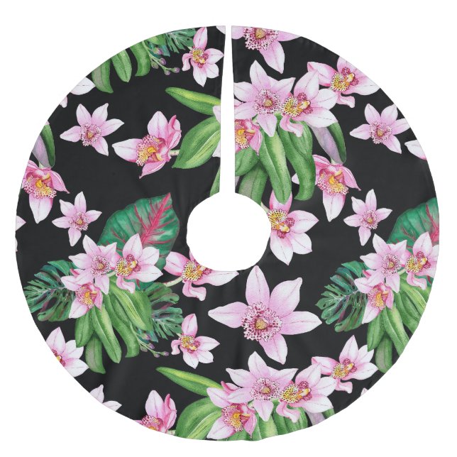 Watercolor Orchids Design 27  Brushed Polyester Tree Skirt (Front)
