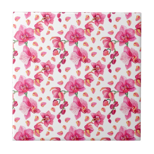 Watercolor Orchids Design 2  Ceramic Tile (Front)