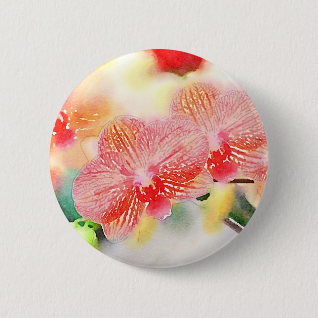 Watercolor Orchids Pinback Button (Front)