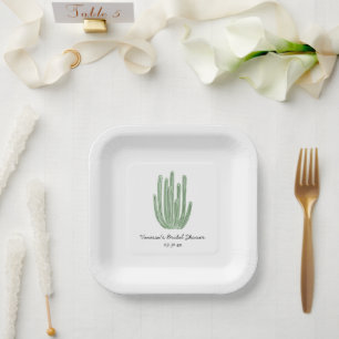 Watercolor Organ Pipe Cactus Bridal Shower Paper Plates