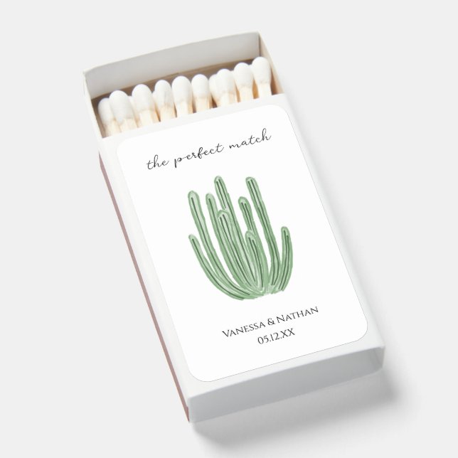 Watercolor Organ Pipe Cactus Wedding Favor Matchboxes (Front Open)