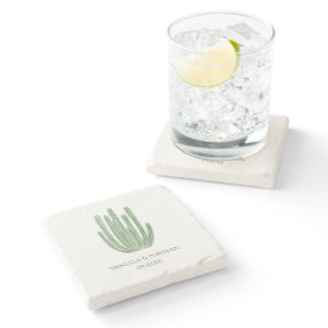 Watercolor Organ Pipe Cactus Wedding Favor Stone Coaster