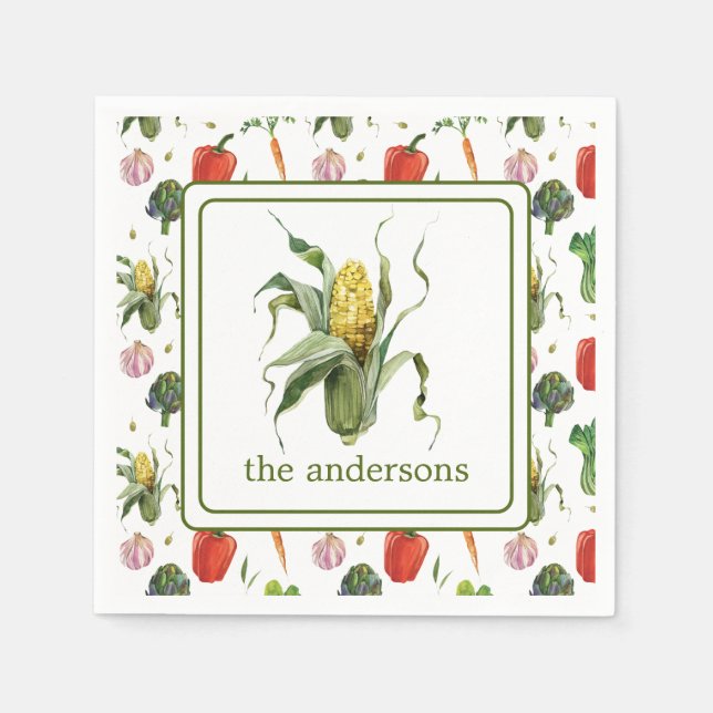 Watercolor Organic Produce Corn Napkins (Front)