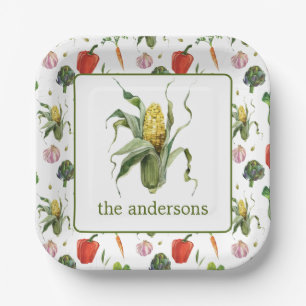 Watercolor Organic Produce Corn Paper Plates
