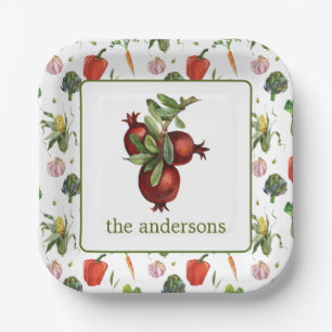 Watercolor Organic Produce Pomegranate Paper Plates