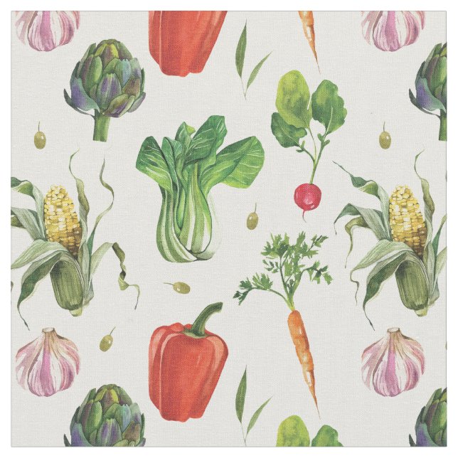 Watercolor Organic Vegetables Fabric (Close Up)