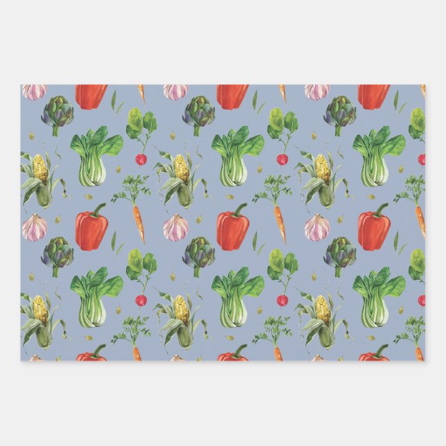 Watercolor Organic Vegetables Wrapping Paper Sheets (Front)