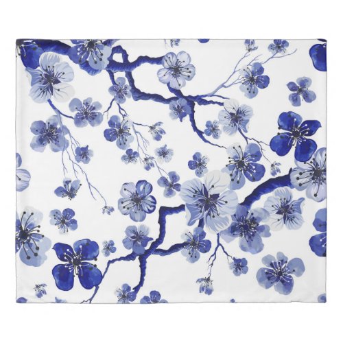 Watercolor oriental pattern with sakura branch S Duvet Cover