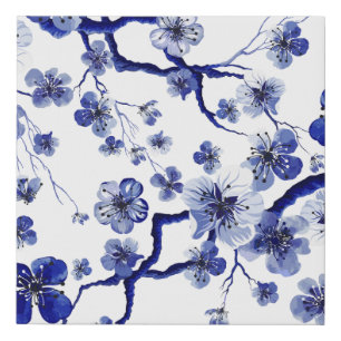 ?Watercolor oriental pattern with sakura branch. S Faux Canvas Print