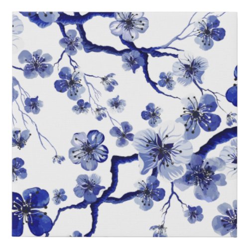 Watercolor oriental pattern with sakura branch S Faux Canvas Print