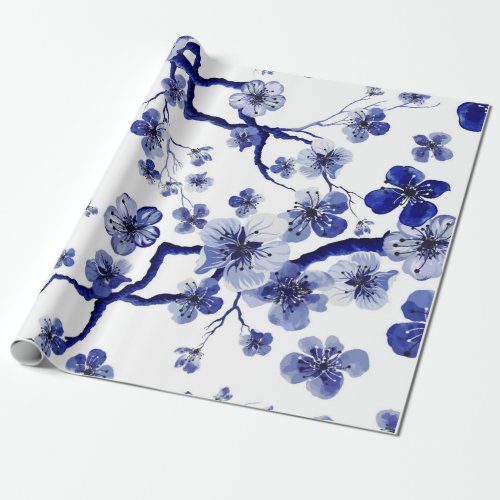 Watercolor oriental pattern with sakura branch S Wrapping Paper