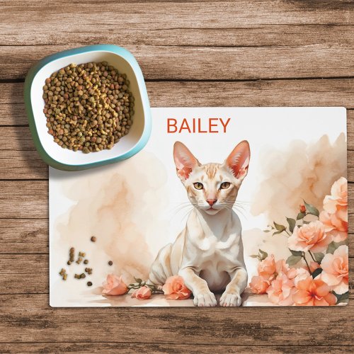 Watercolor Oriental Shorthair Cat Food Mat