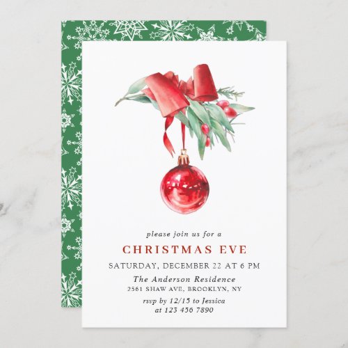 Watercolor Ornament Christmas Eve Holiday Party Invitation