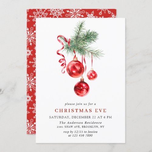 Watercolor Ornament Christmas Eve Holiday Party Invitation