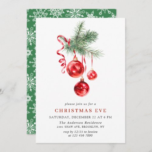 Watercolor Ornament Christmas Eve Holiday Party Invitation