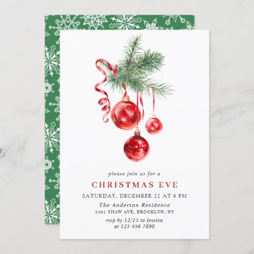 Watercolor Ornament Christmas Eve Holiday Party Invitation