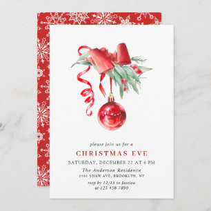 Watercolor Ornament Christmas Eve Holiday Party Invitation