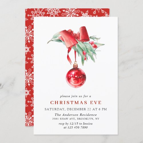 Watercolor Ornament Christmas Eve Holiday Party Invitation