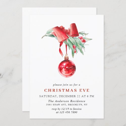 Watercolor Ornament Christmas Eve Holiday Party Invitation