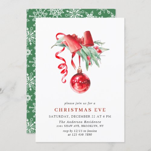 Watercolor Ornament Christmas Eve Holiday Party Invitation