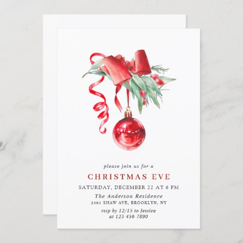 Watercolor Ornament Christmas Eve Holiday Party Invitation