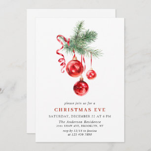 Watercolor Ornament Christmas Eve Holiday Party Invitation