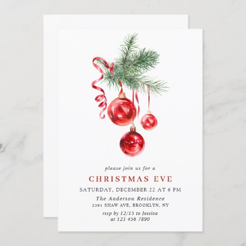 Watercolor Ornament Christmas Eve Holiday Party Invitation