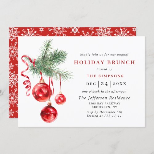 Watercolor Ornament CHRISTMAS HOLIDAY BRUNCH Invitation