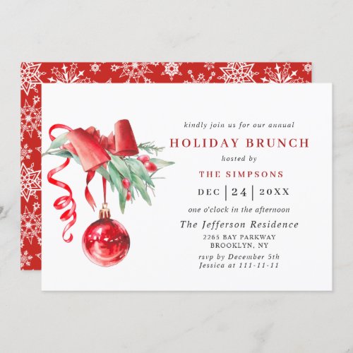 Watercolor Ornament CHRISTMAS HOLIDAY BRUNCH Invitation