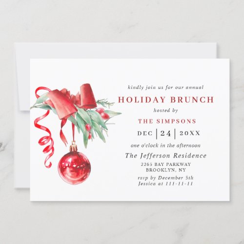 Watercolor Ornament CHRISTMAS HOLIDAY BRUNCH Invitation