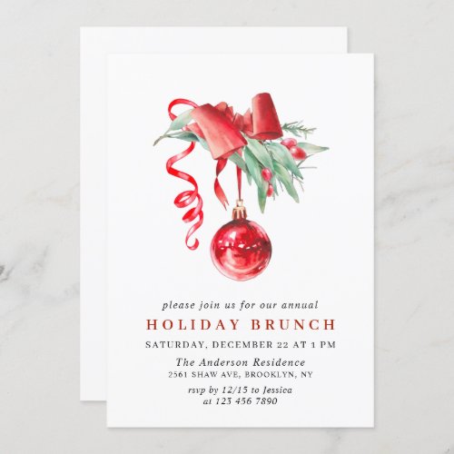 Watercolor Ornament CHRISTMAS HOLIDAY BRUNCH Invitation