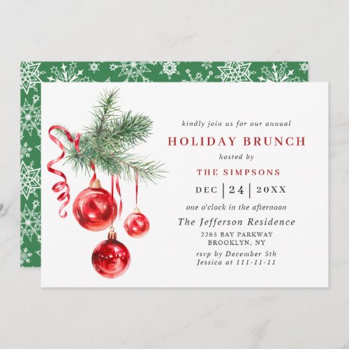 Watercolor Ornament CHRISTMAS HOLIDAY BRUNCH Invitation