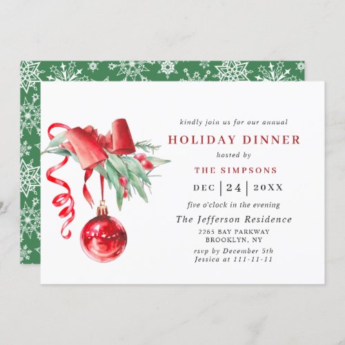 Watercolor Ornament CHRISTMAS HOLIDAY DINNER Invitation