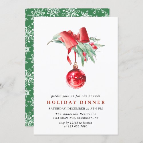 Watercolor Ornament CHRISTMAS HOLIDAY DINNER Invitation