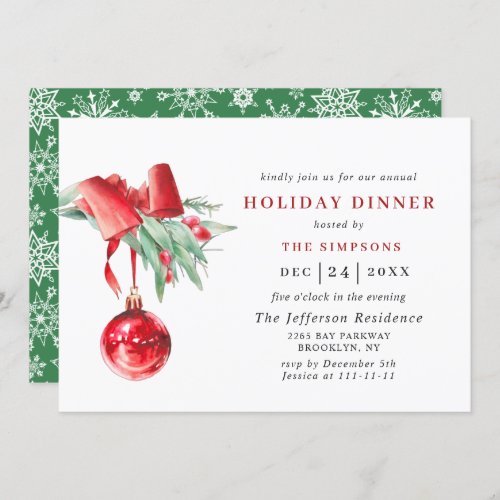 Watercolor Ornament CHRISTMAS HOLIDAY DINNER Invitation