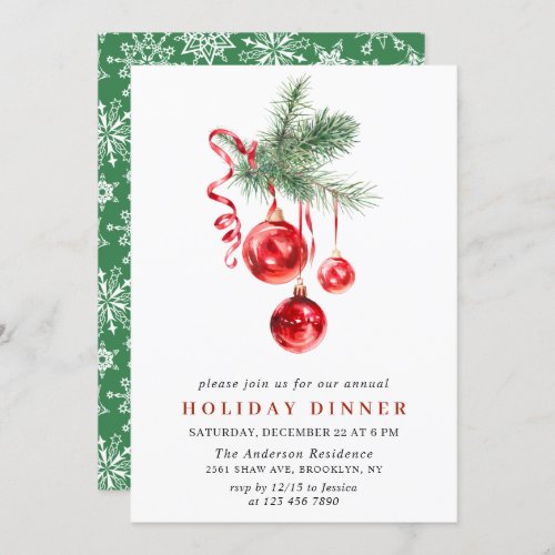 Watercolor Ornament CHRISTMAS HOLIDAY DINNER Invitation